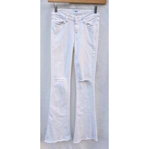 PAIGE Womens White Lou Lou Flare Jeans 28 Distressed Raw Hem Western Concert‎